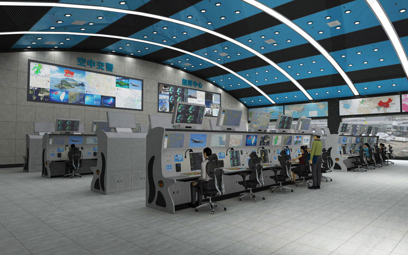 某作戰機場飛機管製指揮中心控製台效果圖